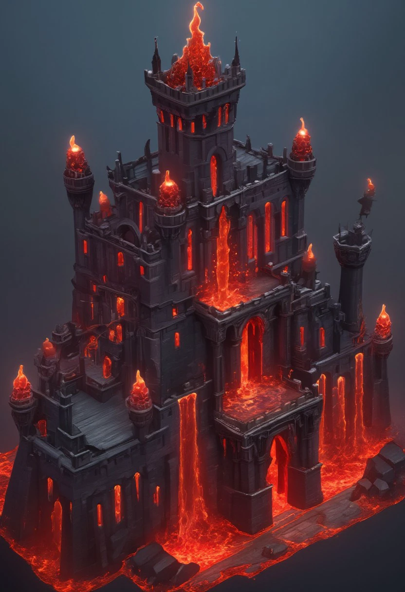 ((masterpiece, best quality)), absurdres, StylizedSetting, 
 inside dragon lord's castle, red glow, lava, magma, fire,