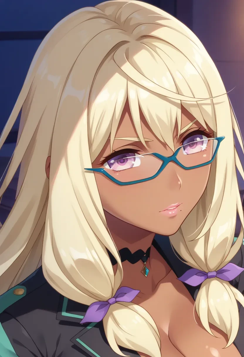 score_9, score_8_up, score_7_up, score_6_up,
masterpiece,

1girl, solo,

D5, long hair, glasses, dark skin, purple eyes, dark-skinned female, blonde hair, under-rim eyewear, mole, mole under mouth,
