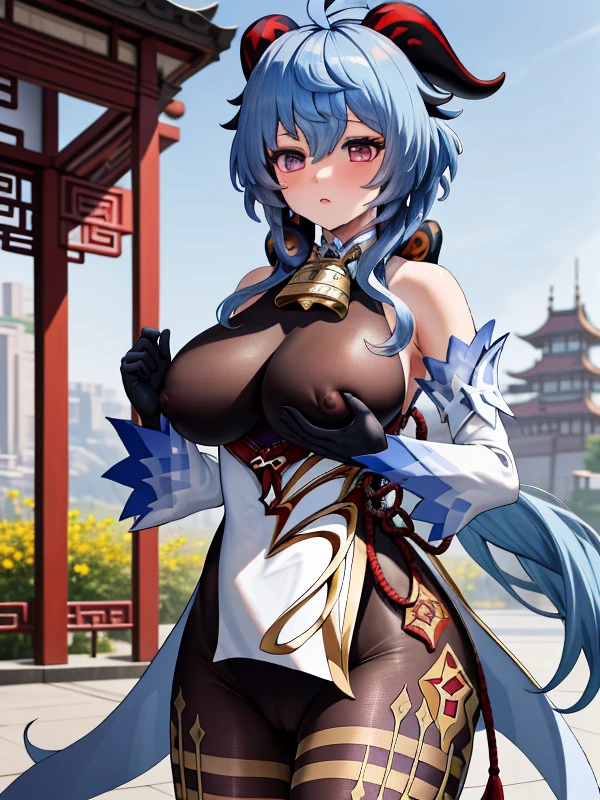 cosplay,<lora:genshinfull1:1>,(ganyu \(genshin impact\):1.2),1girl,black bodysuit,huge breasts,covering breasts,see-through,outdoors,chinese city,standing,people,cowboy shot,unparalleled masterpiece,finely detail,ultra detailed,8k,perfect artwork,Incredibly absurdres,HDR,highres,official art,perfect ,, (masterpiece, best quality:1.4),