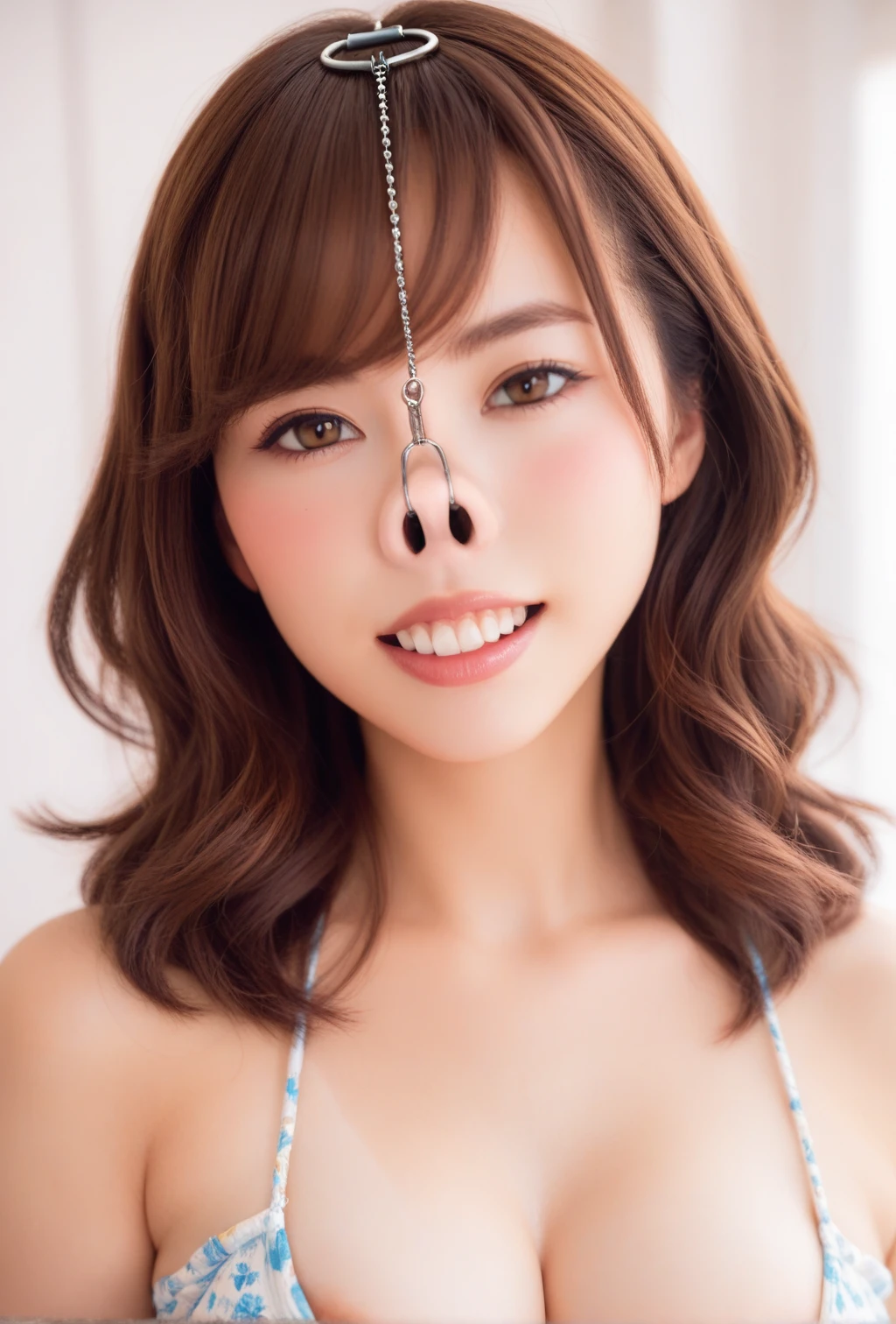 score_9, score_8_up, score_7_up, score_6_up, score_5_up, score_4_up,BREAK,japanese girl,wide shot,(upper body:1.2)  <lora:PONY_Realistic_nose_hook_v1-000009:0.8>nosehook,looking viewer,bucktoothed front teeth,brown hair,brown eyes,breast,