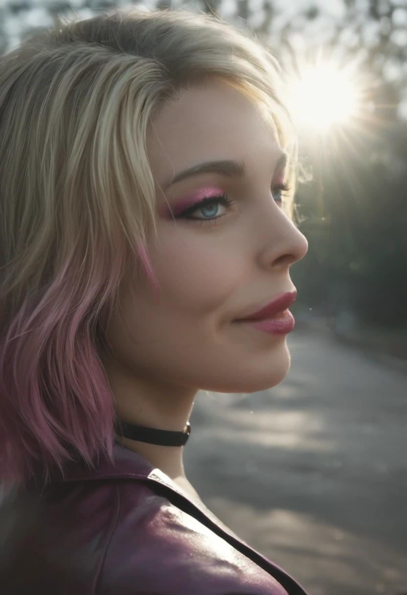 score_9, score_8_up, score_7_up, rating_safe, 
1girl, solo, (<lora:SH2R_Mary:0.75> SH2R_Mary, blonde hair, short hair, multicolored hair, pink dyed tips, blue eyes, makeup, pink eyeshadow, magenta lipstick, butterfly tattoo on her chest, wearing a black sequin dress, a purple leather jacket, purple leather belt, black pantyhose, bracelet, ring, black choker, purple nails, brown leather boots), 
clothed, clothed_female, clothing, tight_clothes, skindentation, skimpy_outfit, 
smiling,  lying on her side and (presenting), from side, panties, parted lips, large ass, narrow waist, covered anus, covered ass, saliva, panties, covered pussy, (medium full shot), high angle
Zoom lens, Wide shot, capturing the subject and their full surroundings, shot on a Canon EF camera, Sun Rays,
detailed, ultra detailed,
<lora:Silent_Hill_Style:0.6> Silent Hill, scenes from the movie, screenshots, movie scene, cinematic shot, 
cinematic, depth of field, bokeh, best quality, film grain, Rim Lighting, Rays of Shimmering Light,
(location is a skeletal cemetery, with weathered tombstones and overgrown pathways, where the spirits of the past linger:1.2),
weather is mild,
season is spring,
time of day is at sunset,
(((Ultra-HD-details))), (((Ultra-HD-quality-details)))