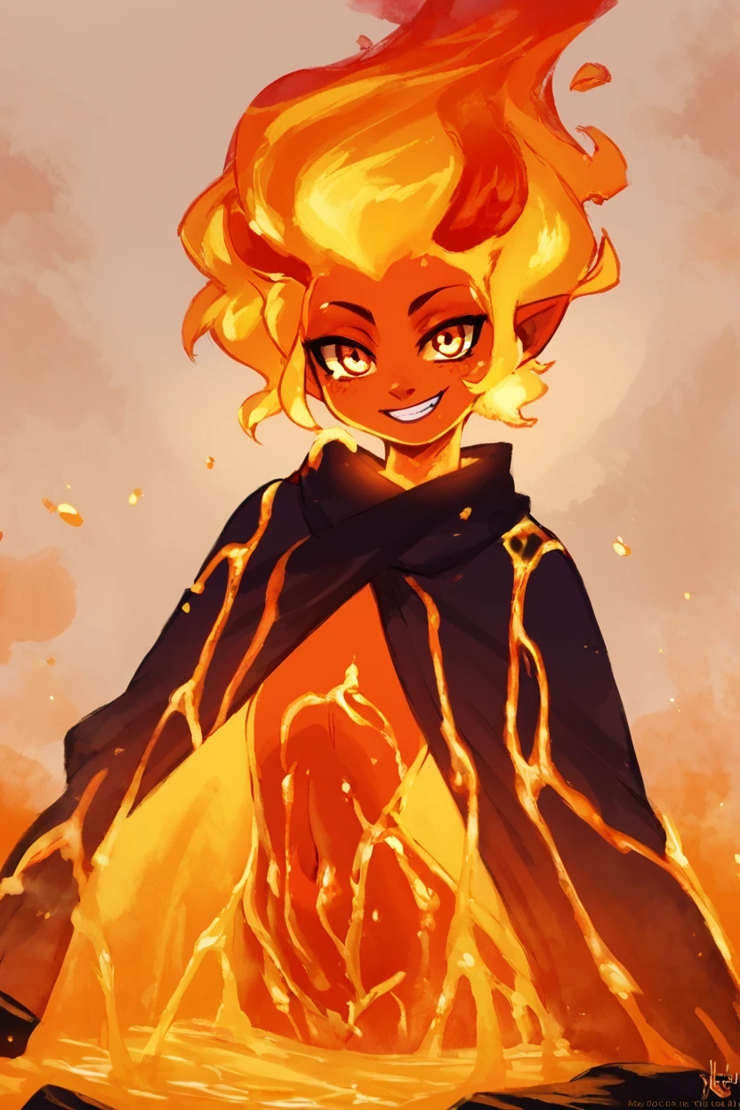 score_9, score_8_up, score_8,   BREAK, , zzLavaGirl, black scales, colored skin, monster girl, orange skin, fire, fiery hair, red skin, molten rock, red hair,  <lora:Lava_Girl_PDXL:1.0>,  , BREAK, smile, looking at viewer, cowboy shot, ,,, embedding:zPDXL, Expressiveh, ,,, <lora:Zankuro_Style_PDXL:0.8> <lora:SDXLFaeTastic2400:0.5>, <lora:Expressive_H-000001:0.4>,