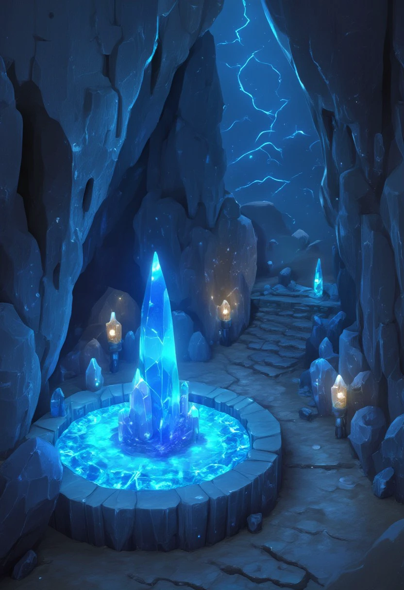 ((masterpiece, best quality)), absurdres, StylizedSetting, cave, crystal, magic, glowing