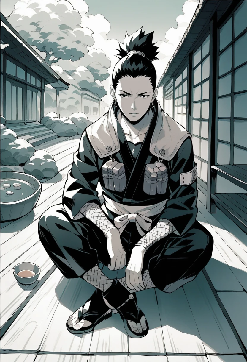 score_9, score_8_up, score_7_up, score_6_up, score_5_up, full body, 1boy, Shikamaru sitting down in front of a go table, in the background,  background (traditional Japanese house), game of go round black and white stones, 
<lora:Shikamaru:1>,