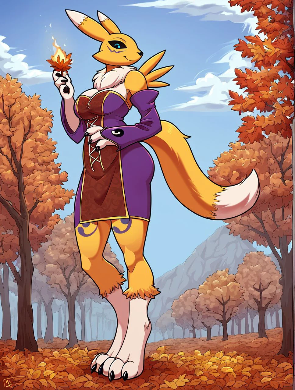 Antrho, fox, female, solo, pelo laranja, cabelo loiro longo, peitos medios, bunda media, coxas curvadas, usando roupa de noiva transparente, calcinha e sutia branca rendada, meias altas, segurando buque de flores, olhando sobre o ombro, sorriso envergonhado, fundo jardim florido, cauda deve ser mostrada
