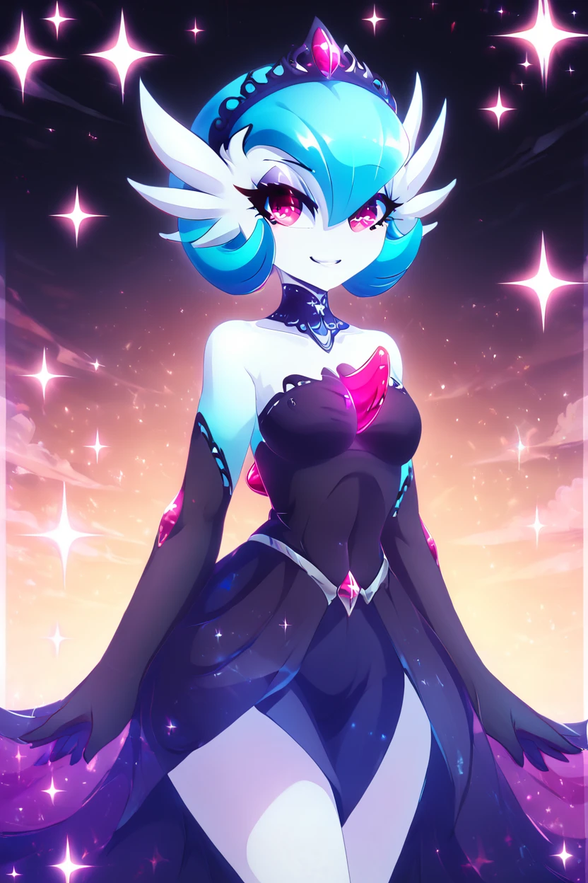 score_9, score_8_up, score_8, medium breasts, (curvy), cute, eyelashes,       BREAK, , zzshinygardevoir, dress, bare shoulders, medium breasts, standing, collarbone, black dress, gloves, elbow gloves, strapless dress <lora:Shiny_Mega_Gardevoir_PDXL:1.0>,     , BREAK, smile, looking at viewer, cowboy shot, ,,, embedding:zPDXL, Expressiveh, ,,, <lora:PrismaIllya_PDXL_v3:1.0>, <lora:SDXLFaeTastic2400:0.5>, <lora:Expressive_H-000001:0.4>,