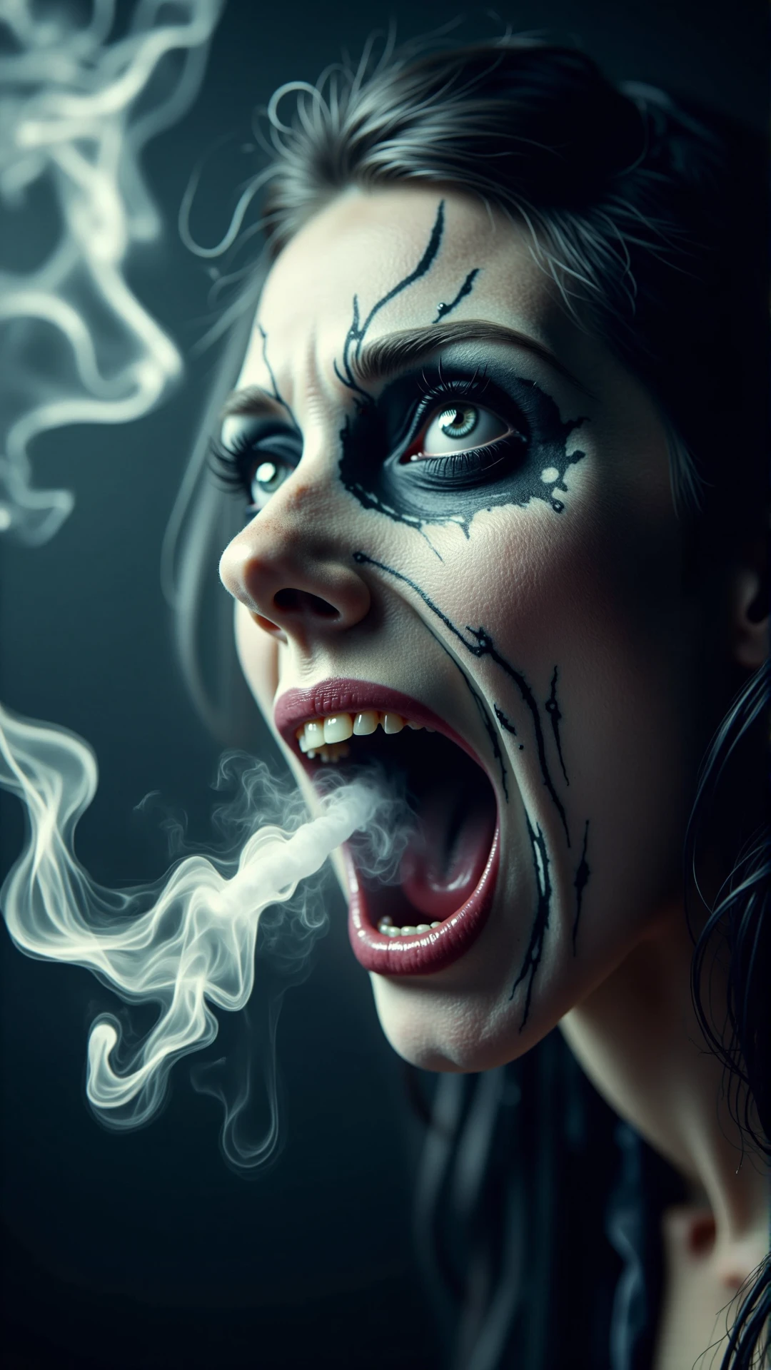 A stunning horror a professional (film grain:1.2) photography, realistic photo of a dark cursed atmospheric smoking AHaunted Lip, gas spirit rising up, high resolution photography, ultra resolution, 4k, 8k, 16k, HDR, DOF, studio photography, professionalism<lora:AHauntedFlux:0.9>photography,centered subject,eye-level shot,shallow depth of field,high fantasy,Tarot Card style,(side view:1.3),shot on Olympus Tough TG-6 with Built-in 4.5-18mm f-2-4.9