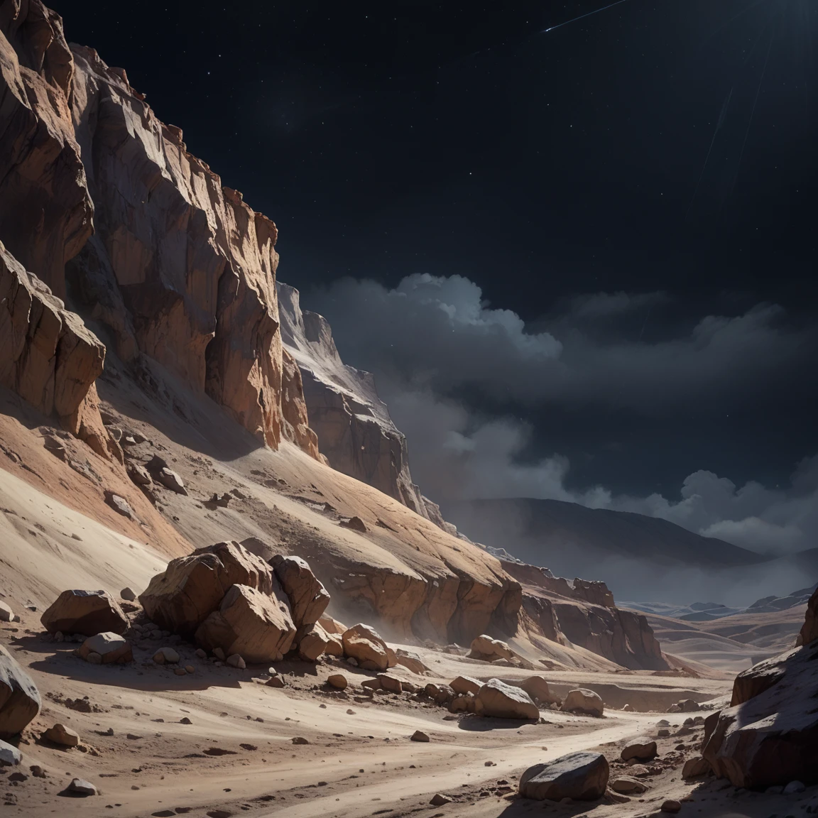 score_9, score_8_up, score_7_up, score_6_up, m00n, scenery, sand, rock, night, cliff, grey colors, depth of field, highly detailed, cinematic lighting, aesthetic