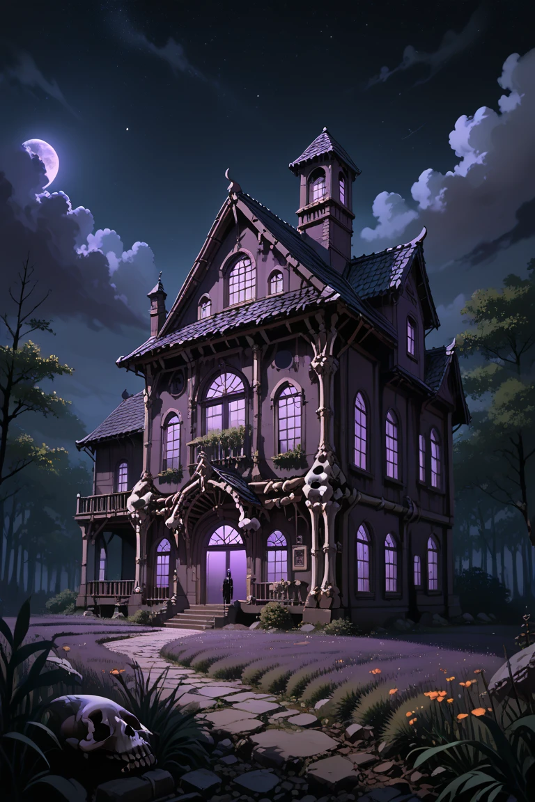 score_9, score_8_up, score_7_up, source_anime, rating_safe, night, dark, natural lighting, bone-structure focus, Dabone, Dabone_architecture, no humans, bone, intricately detailed illustration, atmospheric perspective, depth of field, realistic shading, purple theme, horror (theme)