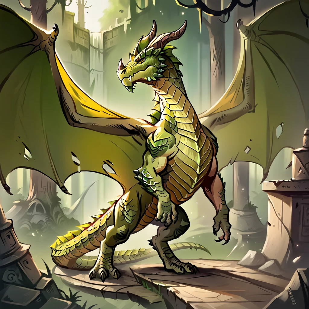 score_9, score_8_up, 2.5d, masterpiece, highres, absurdres, source_cartoon , 
BREAK
source furry, a dragon,  poison gas fog, (dragon tail), forest ruins background, membraned wings, wings,  , claws, horns, tail, solo, yellow eyes, dark green horns, greendrg, (green scales:1.5),   