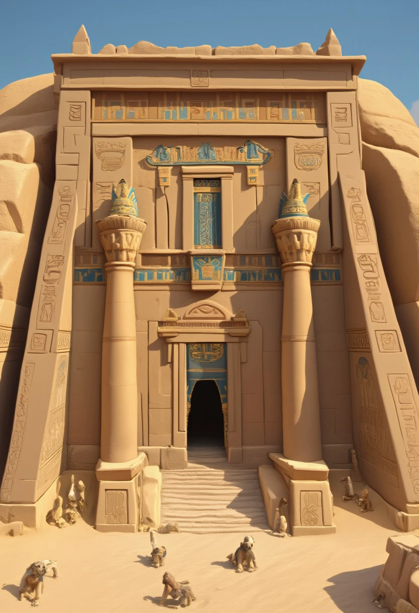 ((masterpiece, best quality)), absurdres, StylizedSetting, 
detailed door, detailed statue, Egyptian building, pyramid, desert