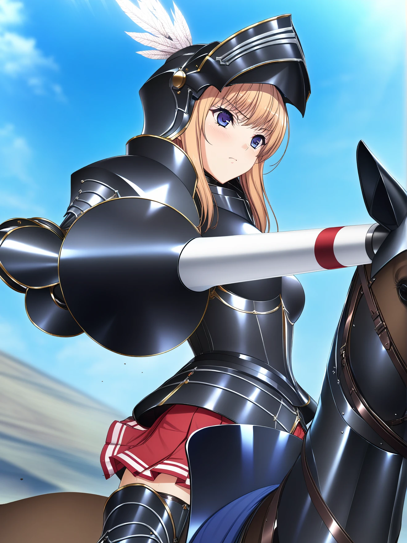 masterpiece, best quality, high quality, aesthetic, absurdres, insanely detailed,
1girl, jousting, blue sky,
<lora:komori-kei-style-xl_v1.0:1>