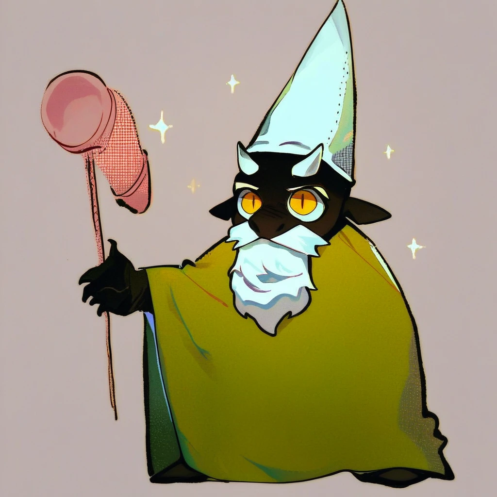 score_9_up, score_8_up, score_7_up, source_furry, mikus-concept, crawly green gnome, green robe, cone hat, white beard, black dragon, black body, white horns, yellow eyes