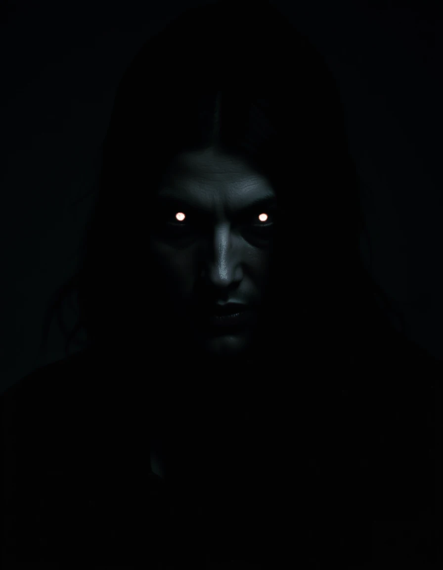 In the pitch-black darkness, peering through the shadows with an eerie, otherworldly eyeshine intensity. The faint outlines of a vampireâs features can just be made out, but remain shrouded in mystery. The darkness cloaks the figure, amplifying the unsettling presence of those haunting eyes. <lora:Eyeshine:1>