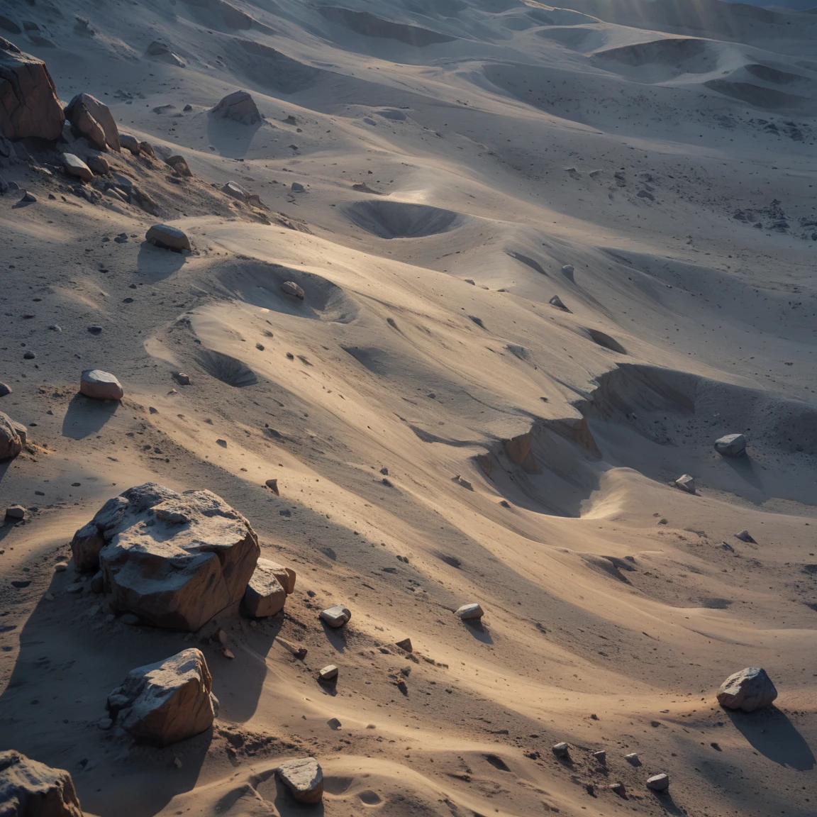 score_9, score_8_up, score_7_up, score_6_up, m00n, scenery, sand, rock, night, from above, grey colors, depth of field, highly detailed, cinematic lighting, aesthetic