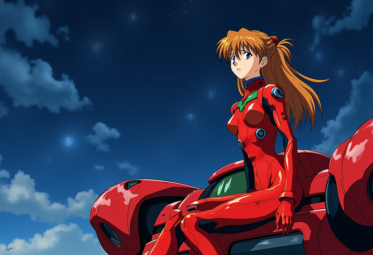 A detailed solo portrait of horaki hikari
Anime style, sharp, high contrast and highly detailed.,.
 <lora:evangelion_asuka_langley_flux_v1_2-000010:0.9> ppasuka
ppasuka, in red plug suit, sits under the starry sky on the shoulder of mecha EVA-02. She is looking at the distance, looking quite preoccupied. Side profile, highly detailed.