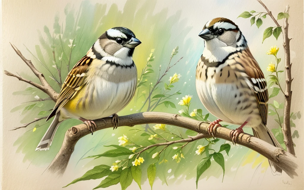 best quality,masterpiece
 <lora:oiilpastel_V02:1>  oiilpastel,traditional media, soft color, sketch brush stroke,   oiil pastel drawing,
White-throated Sparrow It has a grayish-brown body, a white throat, and a yellow spot between the eye and bill.