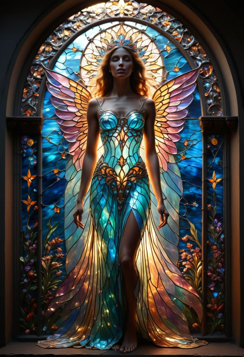 Glowing Stained Glass, beautiful goddess, heaven