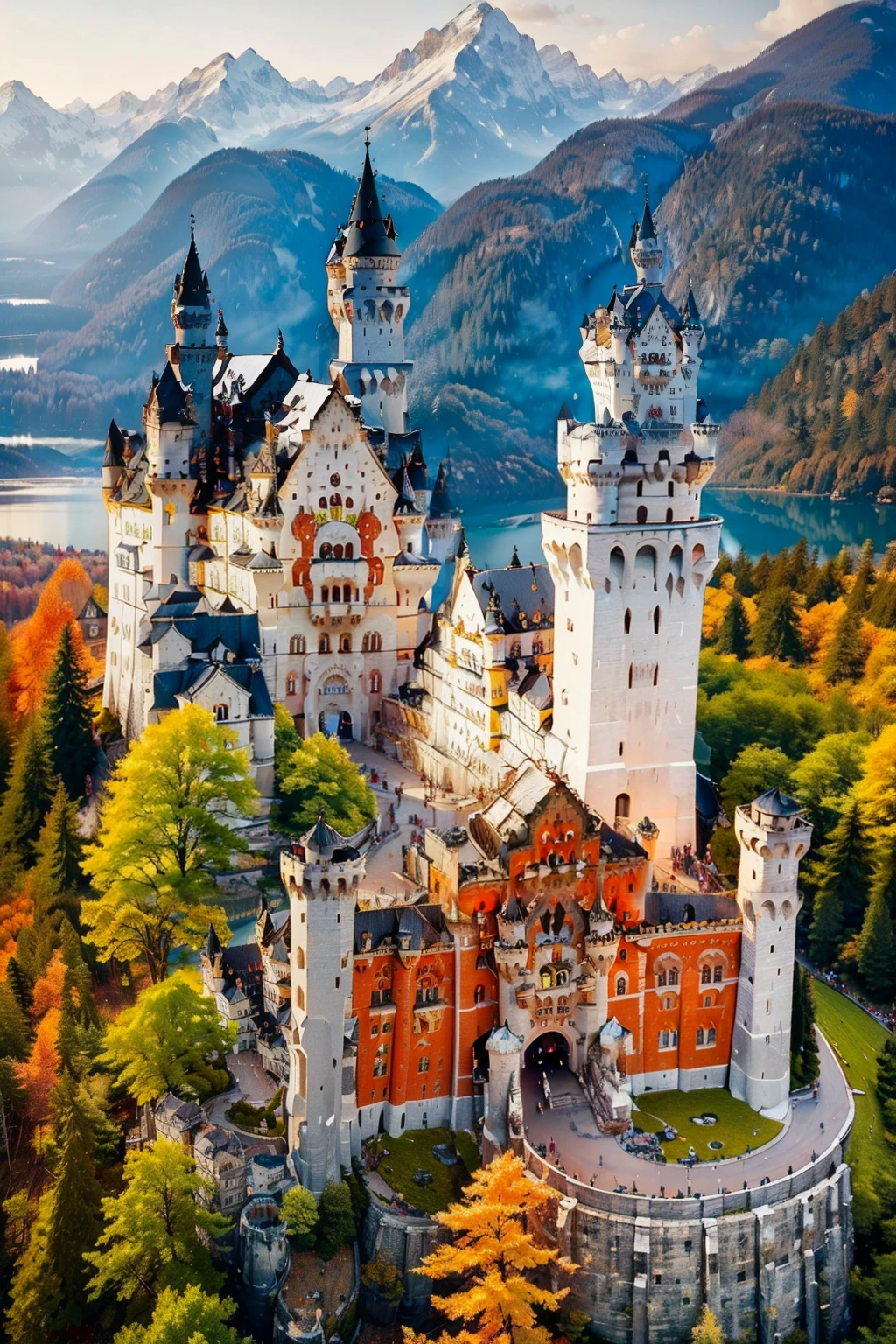 ((masterpiece, best quality)), <lora:Neuschwanstein_Castle:0.8>, high resolution, highly detailed,    Neuschwanstein Castle, tree, traditional media, forest, mountain, landscape