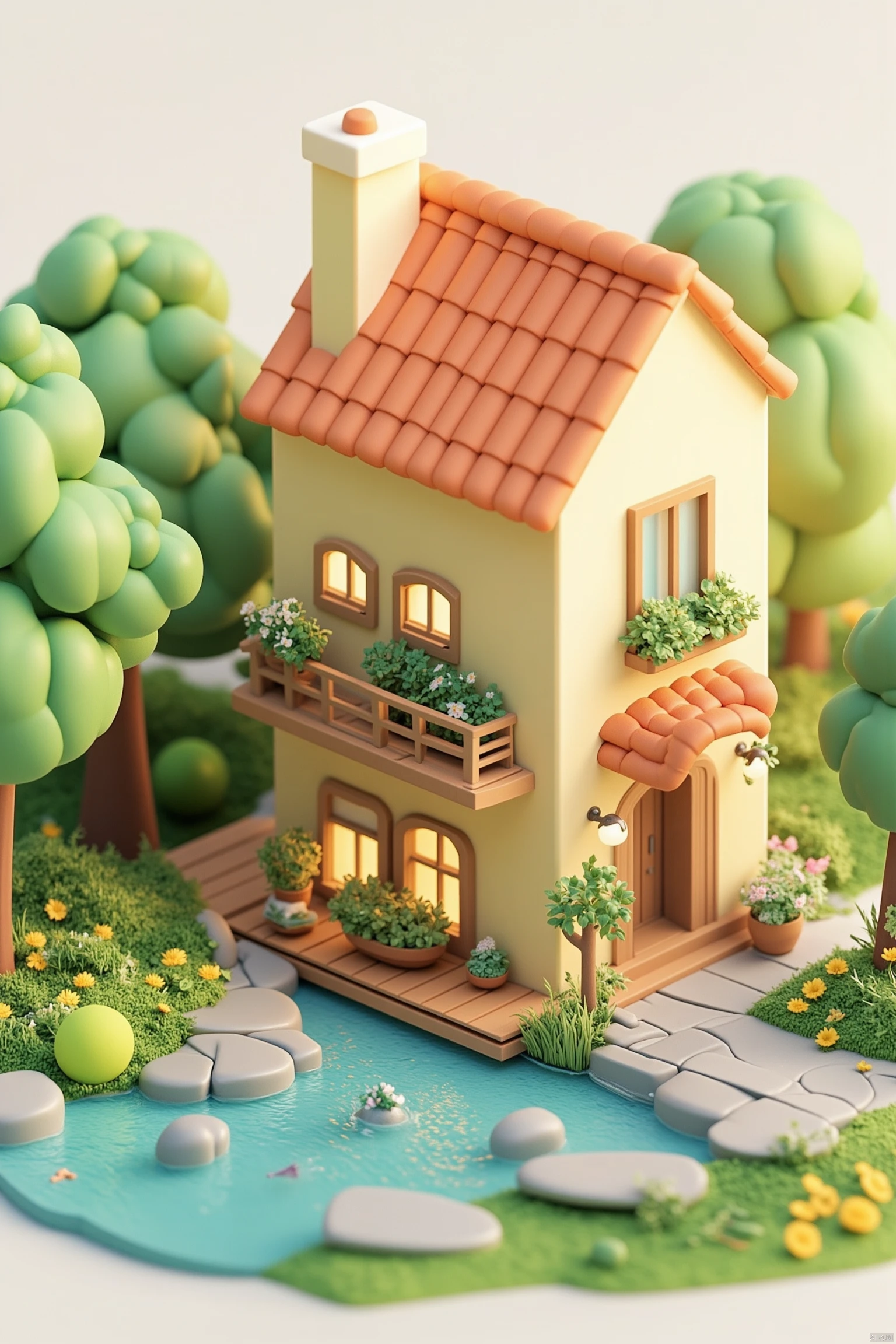 micro landscape
outdoors
food
water
tree
no humans
window
grass
plant
scenery
stairs
door
potted plant
house
chimney