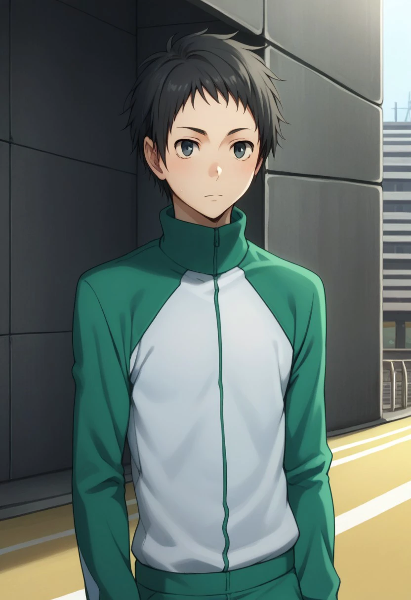 score_9, score_8_up, score_7_up, source_anime, highly detailed, 
mika, 1boy, male focus, solo, black hair, black eyes, jacket, track jacket, raglan sleeves, green jacket, white jacket,
outdoor,