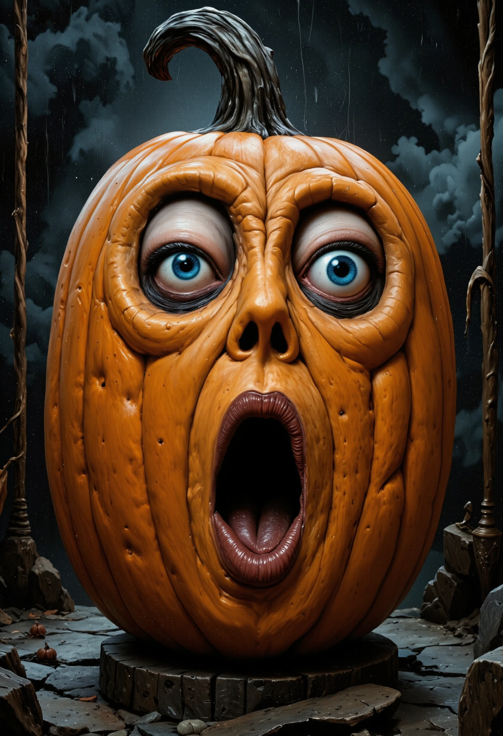 photo of halloween pumpkin very shocked