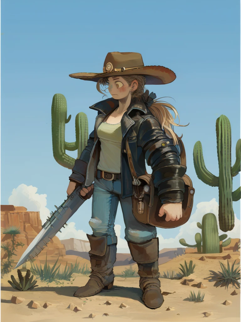 female cowboy, western, cactus, cowboy hat, leather jacket, art
score_8_up  <lora:texture 1-000022:1>