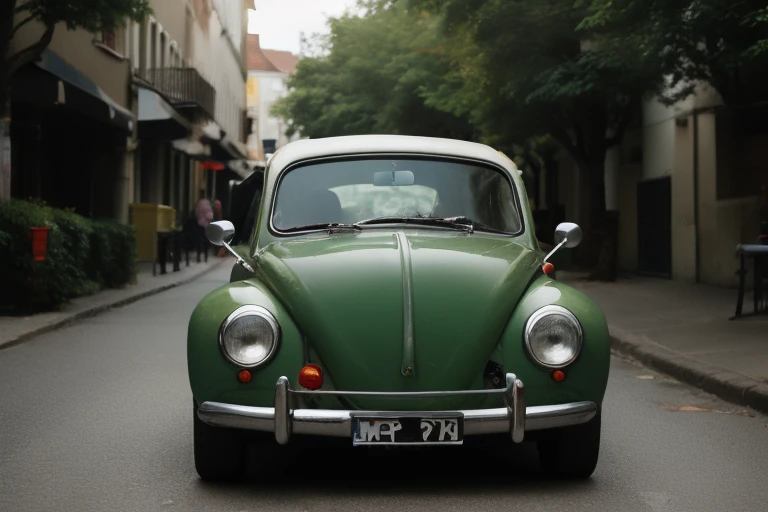 An old VW bug on a city street, vivid colors <lora:pcm_sd15_smallcfg_4step_converted:1>