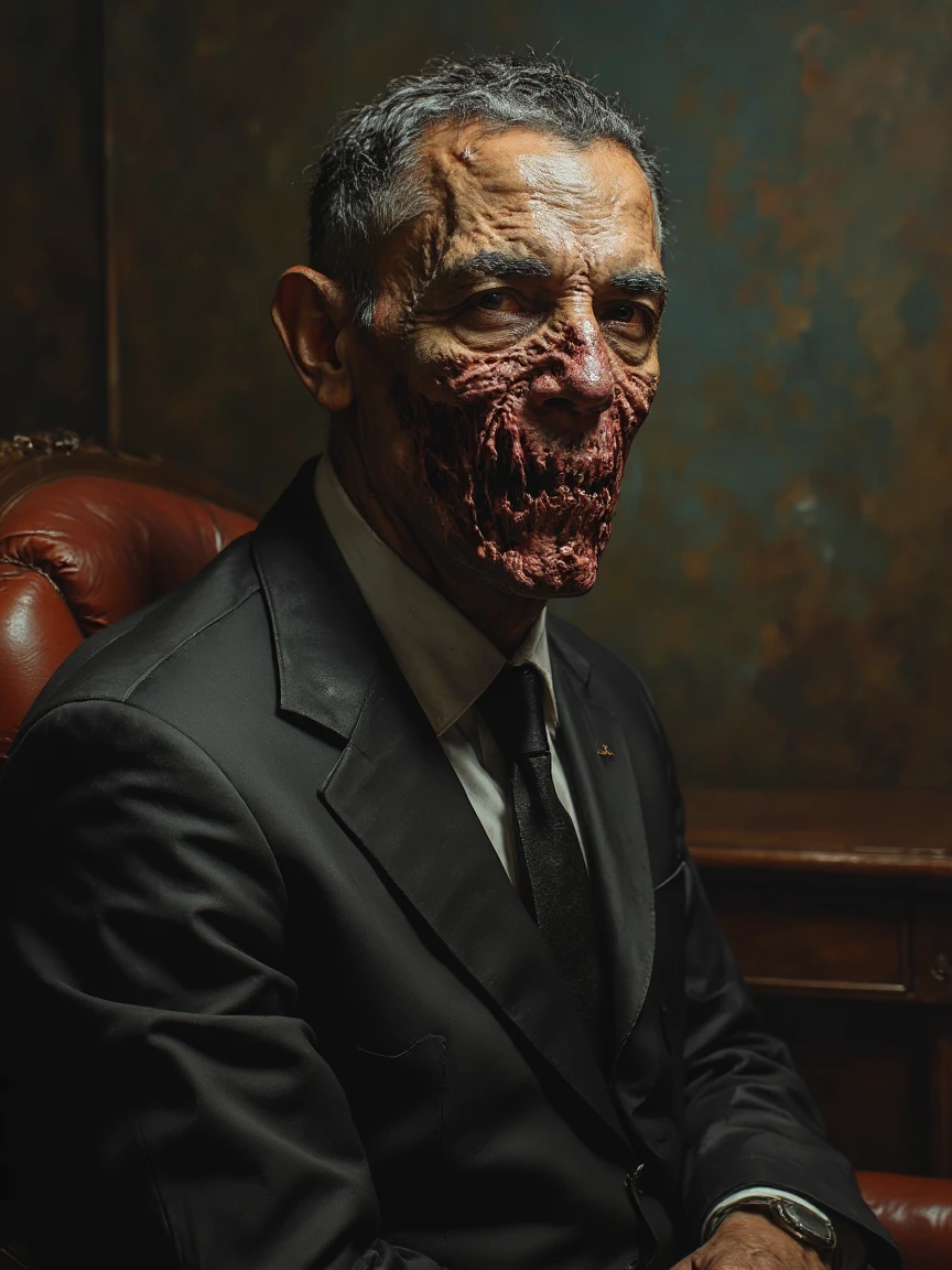 brain eater. Barrack Obama is a zombie and he is posing for his presidential portrait