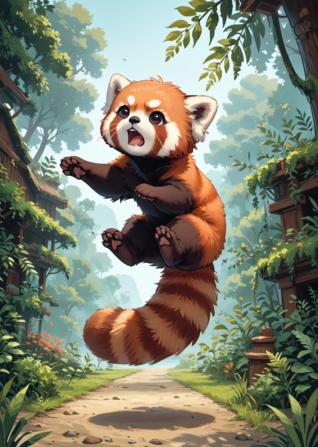 score_9, score_8_up, score_7_up, score_6_up, score_5_up, score_4_up, cute female furry feral chibi feral red panda, jumping, angry, dynamic, source_furry <lora:Red Panda_epoch_12:0.6> red panda, animal, human <lora:Fantasy:1> awawa, outdoors
