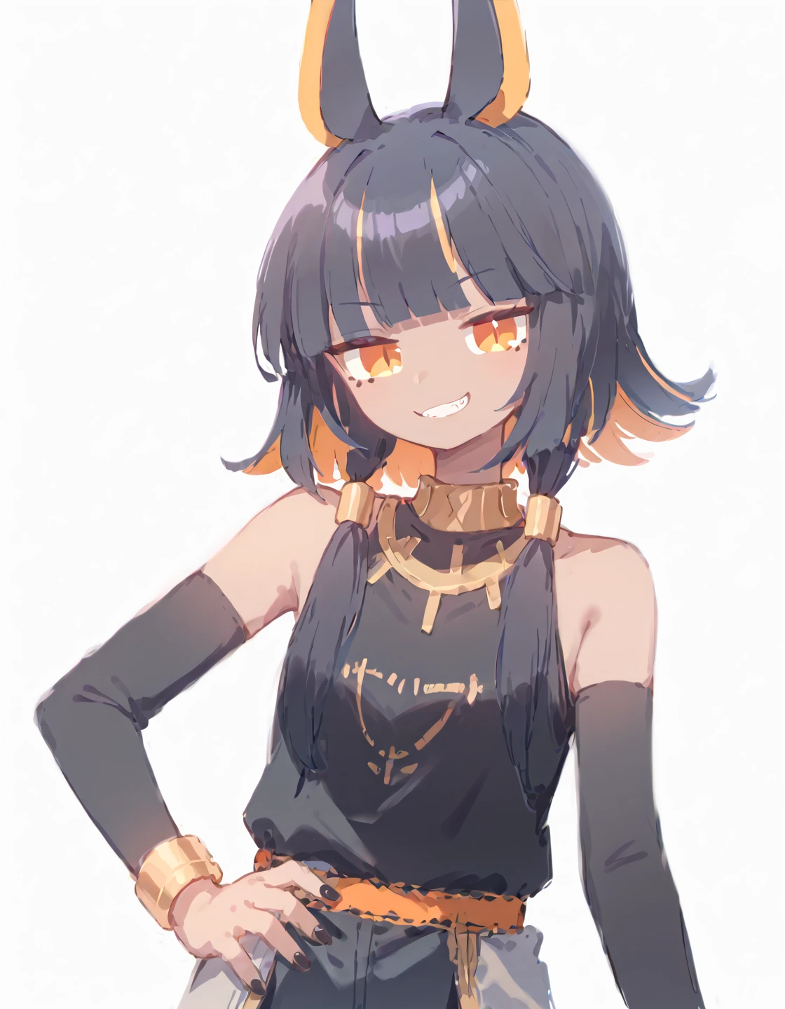 score 9,score 8 up,score 7 up,
1girl,Imhotep,dark skin,jackal_ears,blunt_bangs,orange_hair,medium_hair,detached_sleeves,black_shirt,bare_shoulders,bracelet,nail_polish, hand on hip, smug grin
<lora:Imhotep_epoch_10:1>,