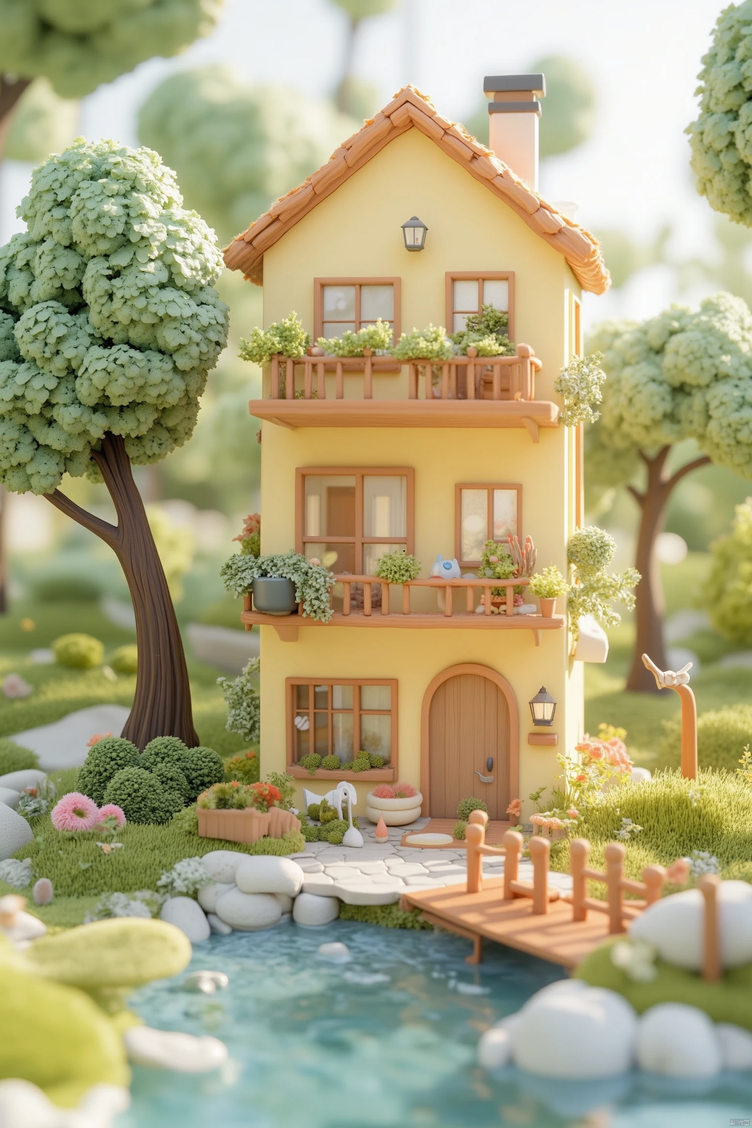 micro landscape
outdoors
food
water
tree
no humans
window
grass
plant
scenery
stairs
door
potted plant
house
chimney