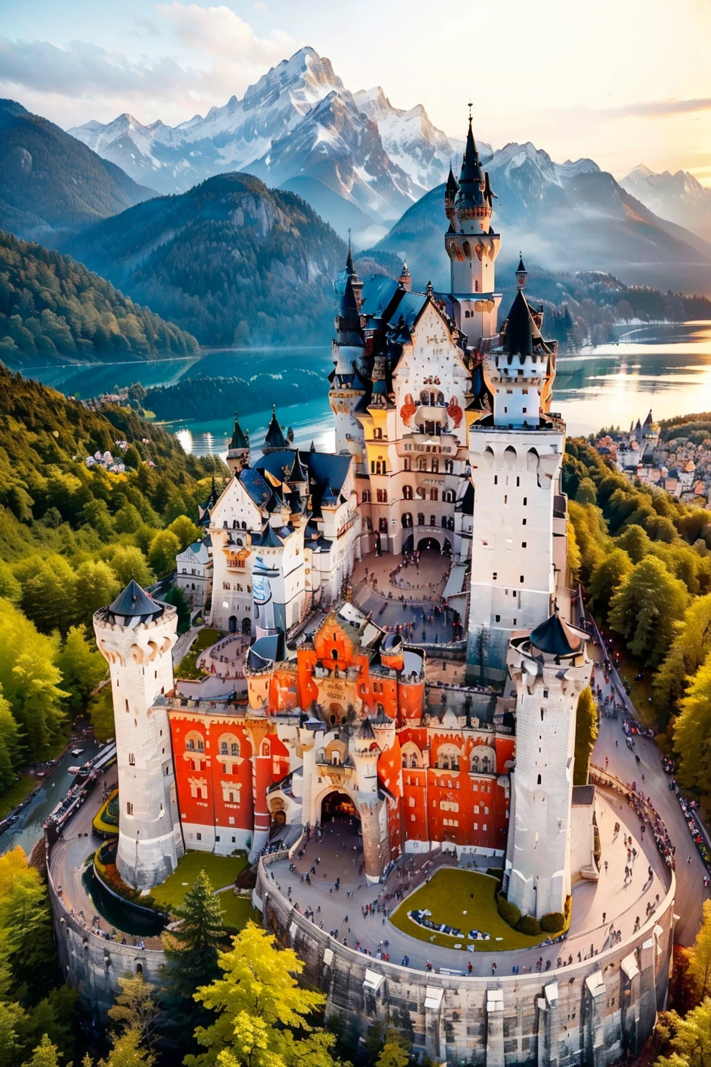 ((masterpiece, best quality)), <lora:Neuschwanstein_Castle:0.8>, high resolution, highly detailed,    Neuschwanstein Castle, day, tree, traditional media, forest, mountain