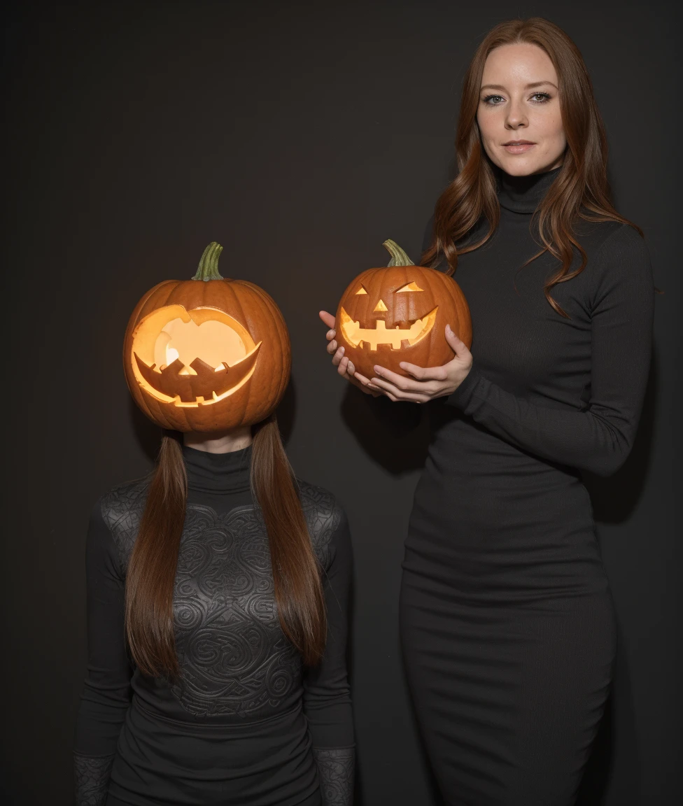 a professional absurdres sharp focus intricately detailed full torso photograph of (Barbara_Meier:1.1),
She's wearing a turtleneck and trying to invoke magick at the local DMV in hopes that it would speed things up, with a mischievous grin,
A dark, fierce nymph stands tall, holding a fiery rune-carved pumpkin carved with ancient runes that glow with intense heat. Her sharp horns and wild eyes add to his menacing presence. The fiery pumpkin illuminates the dark surroundings, casting eerie shadows around her as she carves runes into the pumpkin swirling with embers and smoke rising from it. The background is dark and epic, The overall tone is intense, dark fantasy,  but with slivers of whimsy throughout,
 <lora:Barbara_Meier-SDe12:0.8>