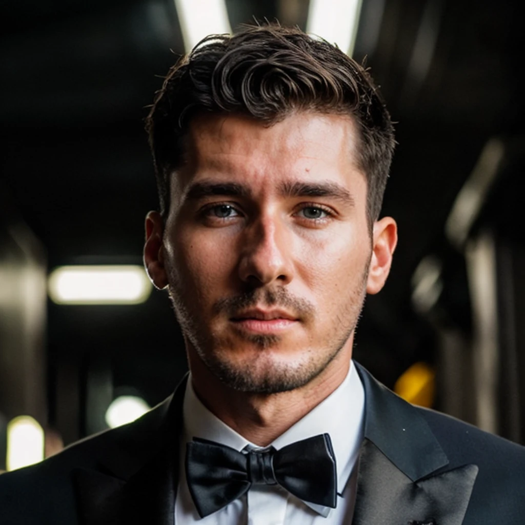 DSLR photo of nimaidelgado person using a tuxedo.face portrait.in blade runner.daylight.professional photography.high resolution.detailed photo.RAW.still film.f/16.uhd.hdr.4k  <lora:nimaidelgado_51750:1>