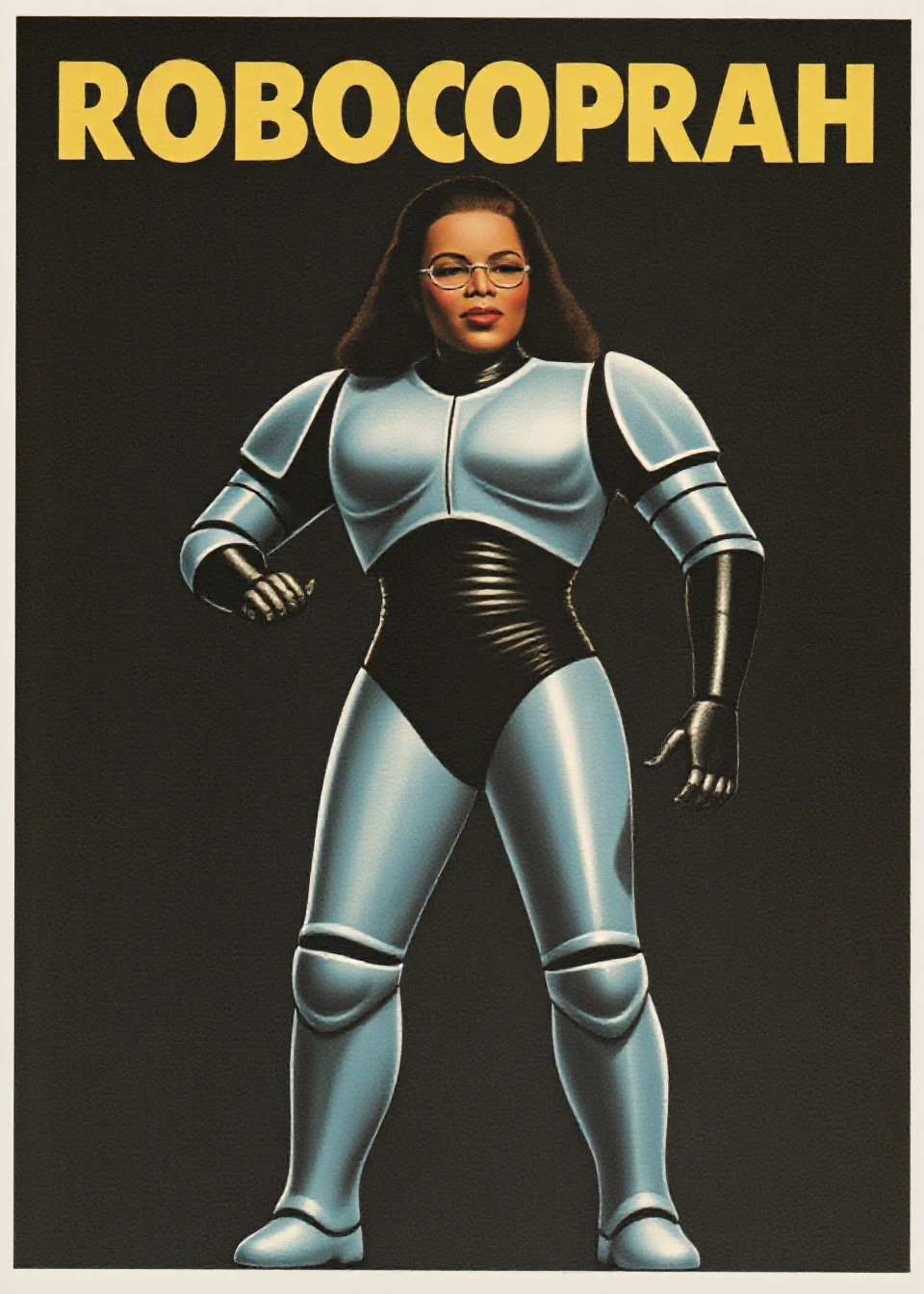 vintage poster with the title "RobocOprah", depicting Robocop mechanical Oprah
