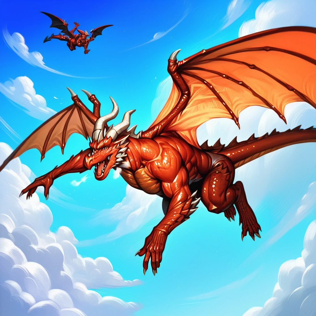 score_9, score_8_up, score_7_up, score_6_up, score_5_up, score_4_up, bald,ecorche, <lora:EcorchePony:1>,   source_cartoon,,no humans,dragon,wings,horns,tail,flying,sky,clouds,open mouth,breathing fire