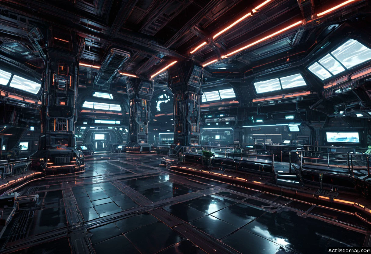 Science Fiction, scenery, space station, smoke, indoors, neon lights, hub, servers
 <lora:Sci-fi_Space_Stations:0.8>