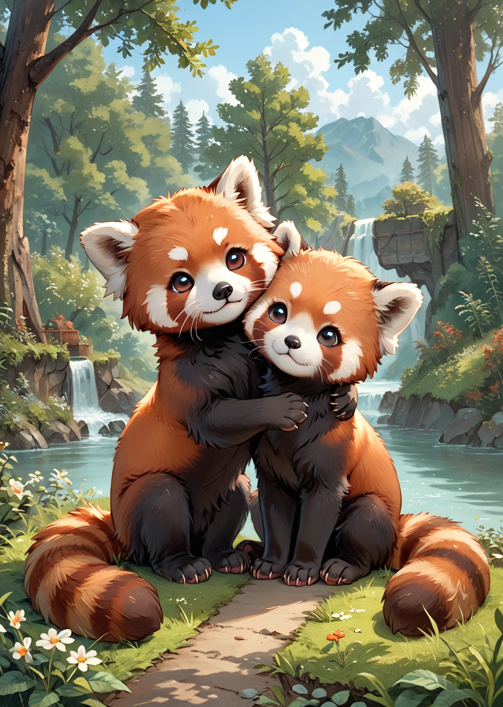 score_9, score_8_up, score_7_up, score_6_up, score_5_up, score_4_up, duo, grooming, animal focus, cute female furry feral chibi feral red panda, source_furry  <lora:SDXLJohnConstable_v4:1> jhcst, scenery, outdoors  <lora:Red Panda_epoch_12:0.6> red panda, animal, duo