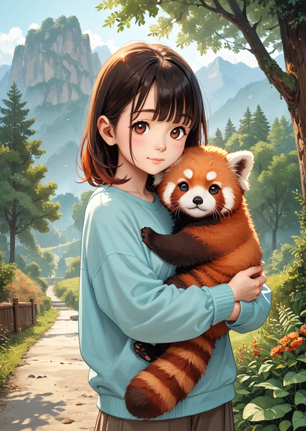 score_9, score_8_up, score_7_up, score_6_up, score_5_up, score_4_up, duo, 1girl, holding animal, cute female furry feral chibi feral red panda, source_furry  <lora:SDXLJohnConstable_v4:1> jhcst, scenery, outdoors  <lora:Red Panda_epoch_12:0.6> red panda, animal, human