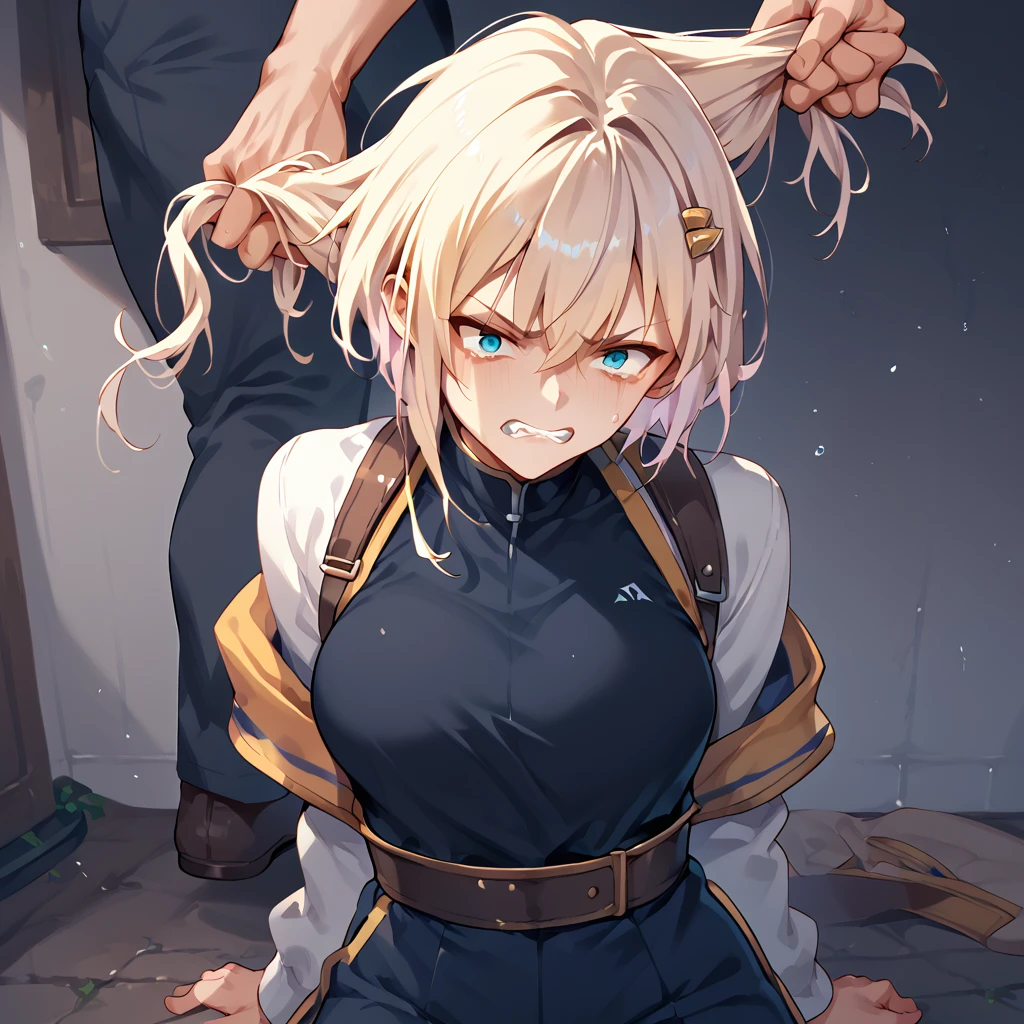 score_9, score_8_up, score_7_up, score_6_up, score_5_up, score_4_up, 1girl, dragging, grabbing another's hair<lora:dragging_with_pulling_hair_v2:1>, jaina_proudemoore,  pain, clenched teeth,