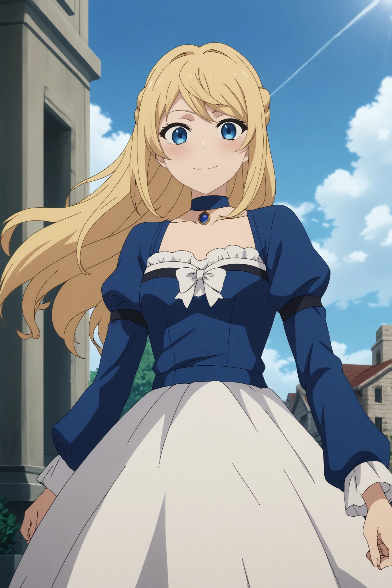 
ariel anemoi,1girl,solo,looking_at_viewer,long hair,dress,chocker,blue dress,braid,long sleeves,bow,french braid,,smile
BREAK
outdoors,blue sky,sunshine,sun,old city,ruins



<lora:Ariel_Anemoi_Asura__Mushoku_Tensei.safetensors:0.8>