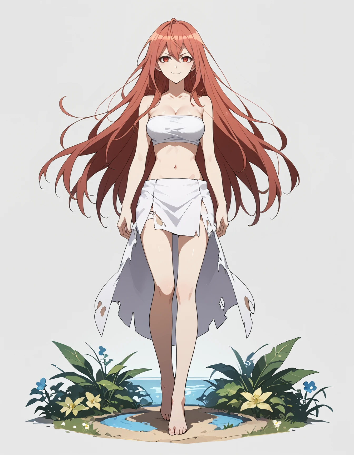 (score_9, score_8_up,score_7_up,source_anime,anime),solo,1girl,<lora:Hakaze:1>, Hakaze,long hair,red hair,red eyes 
,light smile
BREAK
cleavage,midriff,tube top,torn towel,bare foot
,full body,Standing,=
BREAK 
looking at viewer ,simple background  <lora:NoctFlatStyleV4:0.6>