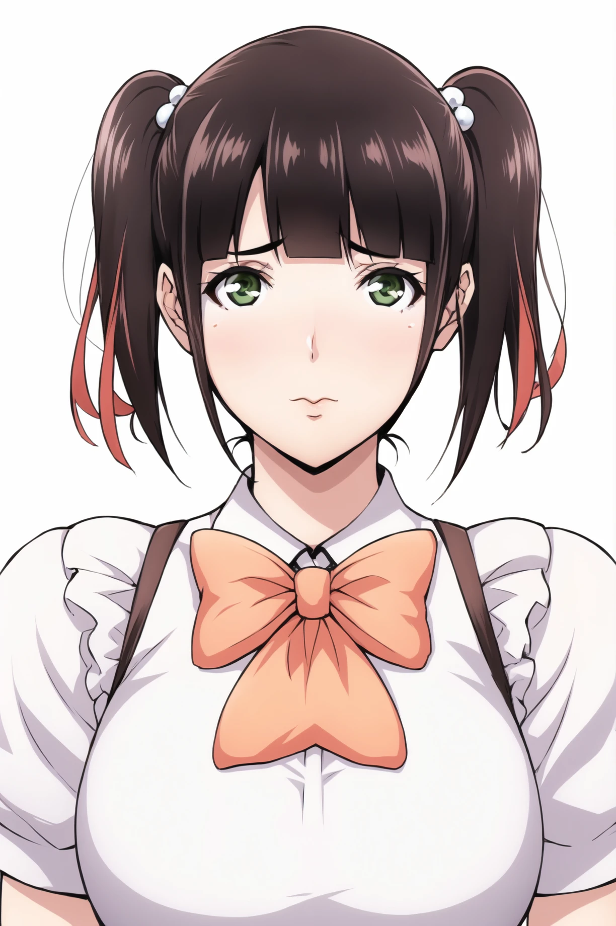 Simple Background,(White_Background:1.1),
dynamic pose,standing at attention,
band uniform, short sleeves, puffy sleeves,magical girl, elbow gloves, red bowtie,Red Skirt, idol clothes,
<lora:Chika_Sugihara_backStreet-KK77-V1:0.7>, Chika_Sugihara_backStreet,
Green eyes, black hair,bangs,Short hair,twintails, hair ornament,
<lora:more_details:0.1>,<lora:NovelAI_YesMix5_KKStyle-KK77-Yes5-V1:0.3>,<lora:Oda_Non_Style2-KK77-Yes5-V1:0.3>,
1 girl, 20yo,Young female,Beautiful long legs,Beautiful body,
Beautiful Nose,Beautiful character design, perfect eyes, perfect face,expressive eyes,perfect balance,
looking at viewer,(Focus on her face),closed mouth, (innocent_big_eyes:1.0),(Light_Smile:0.3),
official art,extremely detailed CG unity 8k wallpaper, perfect lighting,Colorful, Bright_Front_face_Lighting,White skin,
(masterpiece:1.0),(best_quality:1.0), ultra high res,4K,ultra-detailed,
photography, 8K, HDR, highres, absurdres:1.2, Kodak portra 400, film grain, blurry background, bokeh:1.2, lens flare, (vibrant_color:1.2),professional photograph,
(Beautiful,large_Breasts:1.4), (beautiful_face:1.5),(narrow_waist),