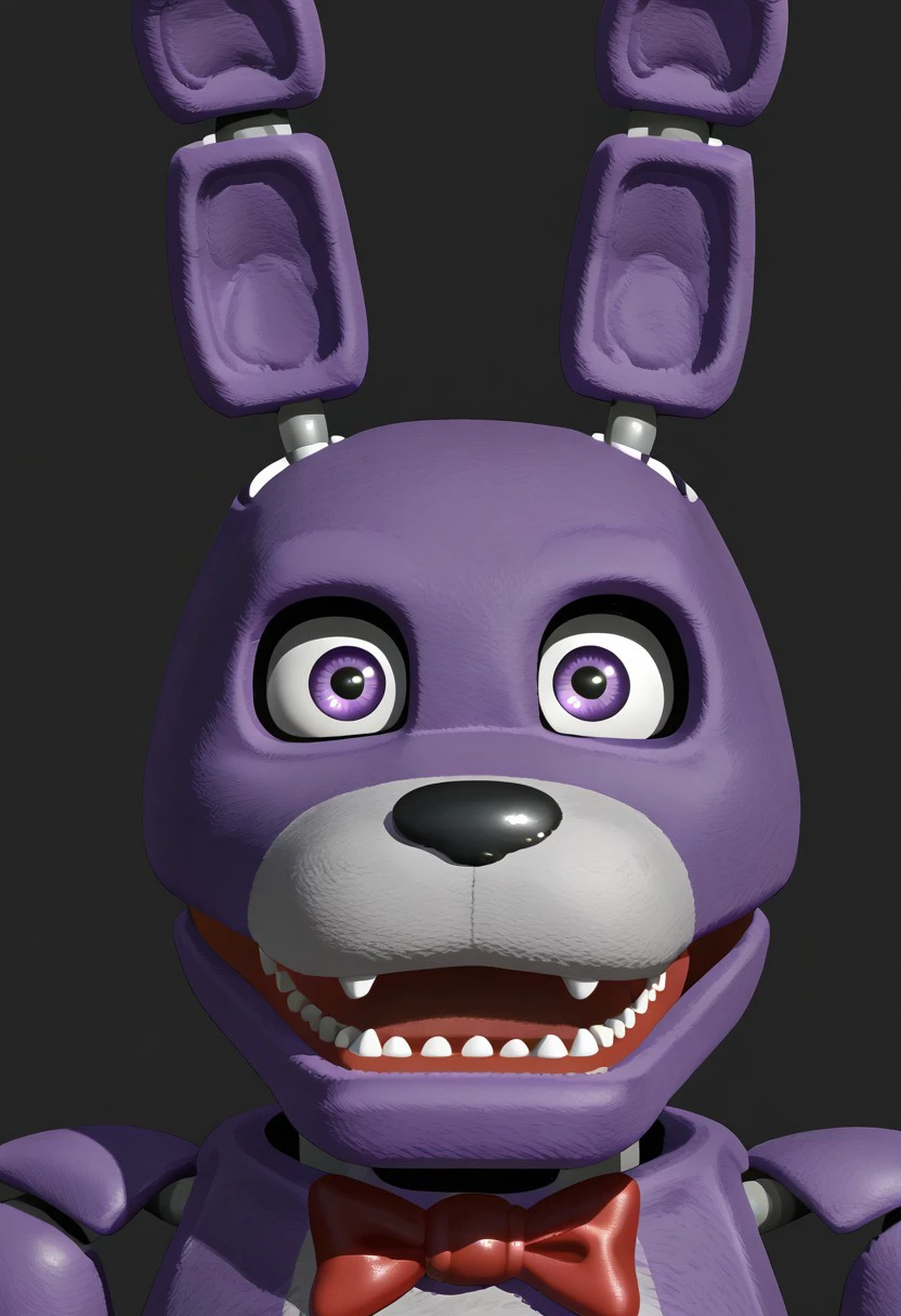 16NIS Bonnie, Purple fur, Purple eyes, red bowtie, Animatronic, Joints, bunny, furry, male, portrait, solo, 1boy
