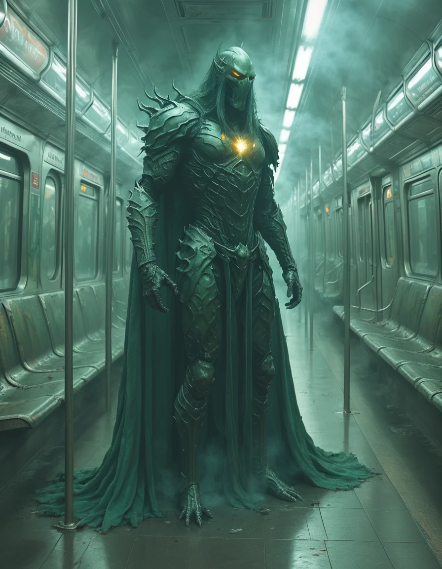 Nazgul, Sauron's Dark Knight in subway <lora:Nazgul:1>