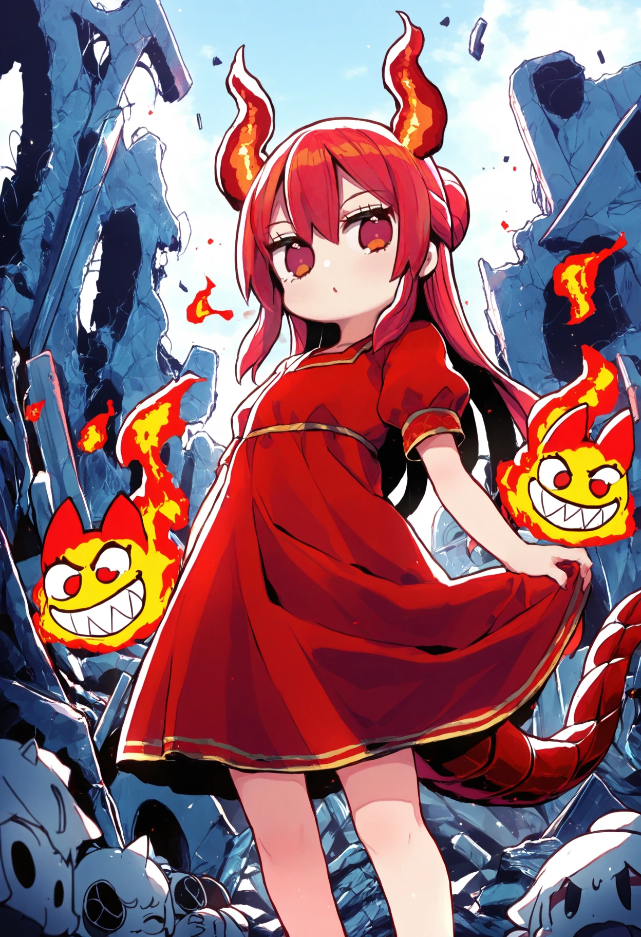 score_9,score_8_up,score_7_up, (noodlenood:0.5), (negiwo:0.75), neki_(wakiko), naga u, bkub, Solo, Villainess, red-hair, long-hair, half-updo, fire-mage, long-dress, red-dress, gold-trim, fire, ruins, monster-girl, dragon-tail, dragon-horns, dragon-symbol,
absurdres, highly-detailed, best quality, masterpiece, amazing shading, detailed illustration,