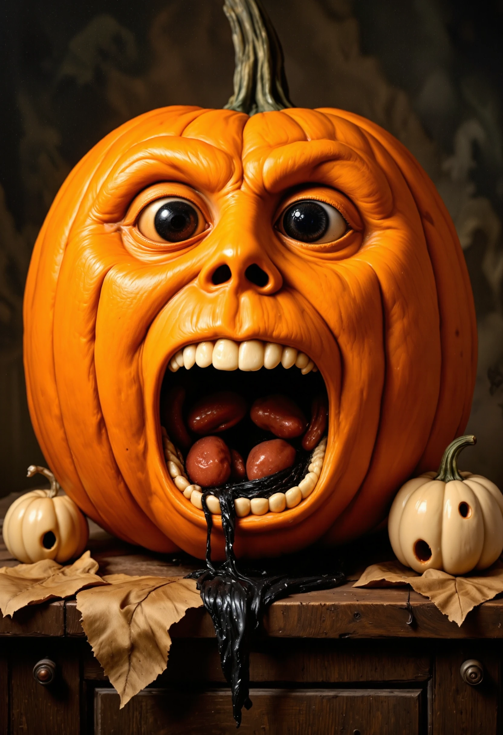 photo of halloween pumpkin very shocked