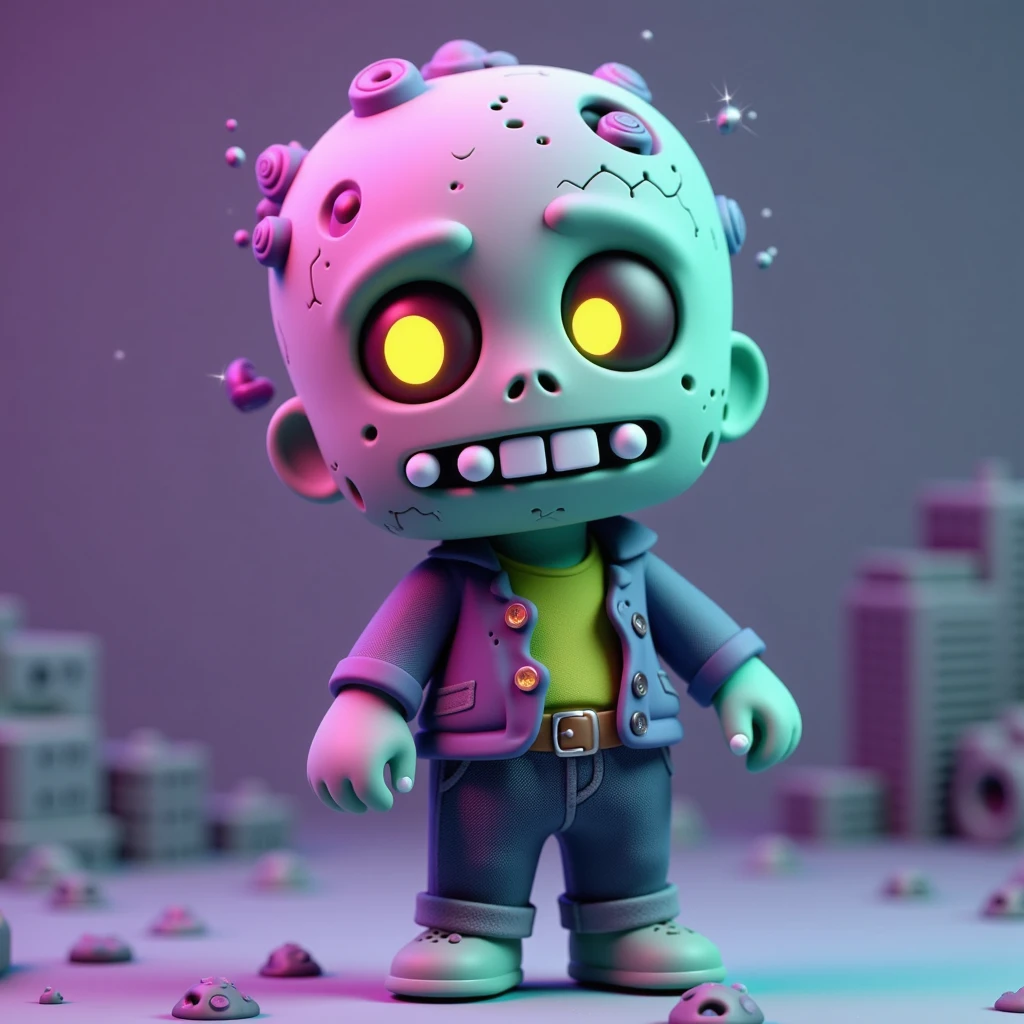 This is a 3d image that depicts a cute little zombie