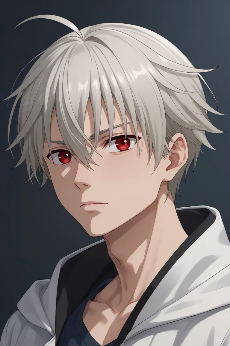 score_9, score_8_up, score_7_up, source_anime, rating_safe, intricate details, semi-realistic, , , 1boy, solo, male focus, <lora:yoshio_kobayashi_pony:0.82>, yoshio_kobayashi, grey hair, red eyes, short hair, hair between eyes, ahoge, , , <lora:sdxl_lightning_8step_lora:1>